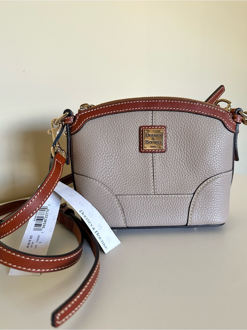 Dooney & Bourke Pebble Leather Grain Domed Crossbody Taupe NWT